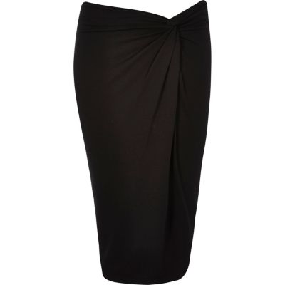 Black twist knot pencil skirt